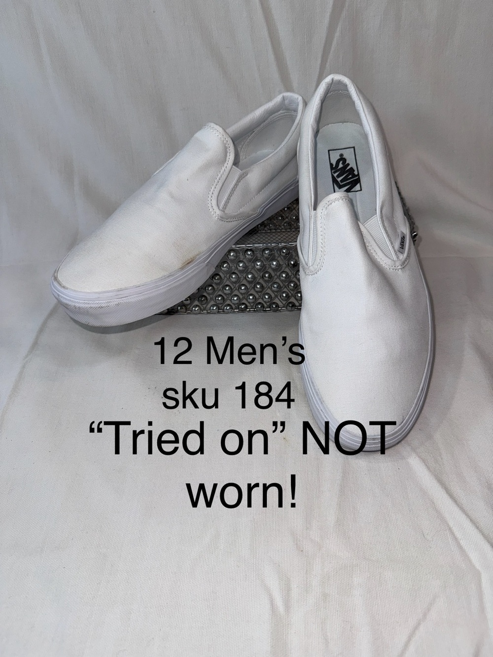 Vans classic canvas Men's 12 Slip-On Loafers - White. New, but βtried onβ dirty